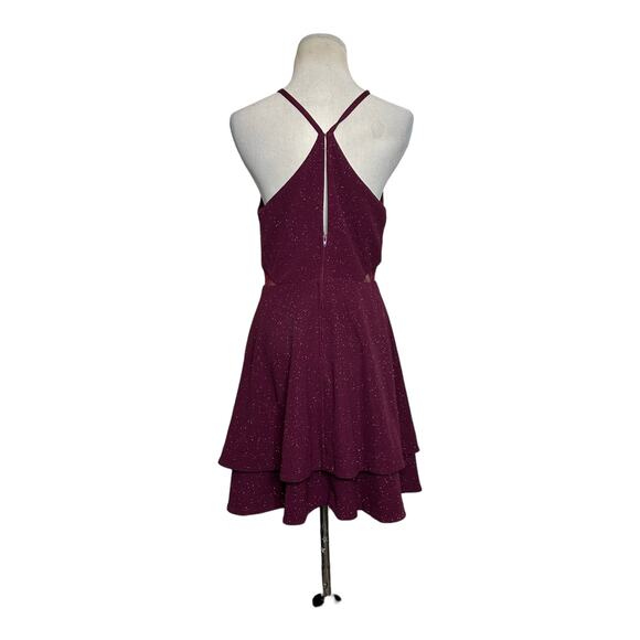 Speechless shimmery red Y neck layered skirt mini dress size M - Picture 11 of 16